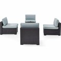 Crosley Biscayne 4 Person Outdoor Wicker Seating Set, Mist - Four Armless Chairs, Ashland Firepit KO70122BR-MI